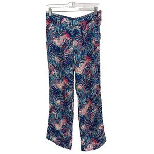 Hering Womens Flare Leg Capri Pants Sz 28 Blue Leaf Print Tropical Beachy Summer